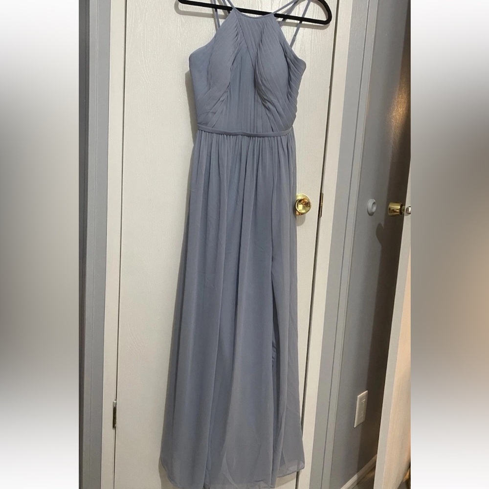 Azazie Dusty Blue Gown size A6 Bridesmaid Dress A Line High Neck